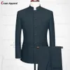 Herenkostuums Blazers Klassiek Chinees Tuniekpak Bruiloft Mannen Pak Set Slim fit Stalknecht Bruidegom Smoking Luxe Diner Opstaande Kraag Blazer Broek 2 stuks 231113