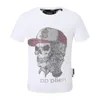 Pleinxplein pp 남성 티셔츠 원래 디자인 여름 셔츠 플레인 티셔츠 pp 면밀도 라인석 두개골 패턴 셔츠 짧은 슬리브 2066 컬러