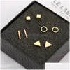 Stud New Round Triangle Studs Earrings Shaped Sier Gold Black Color Alloy Earring For Women Ear Jewelry 4 Pairs Drop Delivery Dhgarden Dhk14