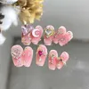 False Nails Pink Glitter Rhinestone False Nail Tips Full Cover Press On Nails Y2K Handmade Short Coffin Acrylic Fake Nail With Glue DIY Gift Q231114