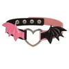 Colar Gothic Metal Heart Colar Harajuku Punk Pun Leather Bat Wing para mulheres Girls Collar Halloween Cosplay Gifts