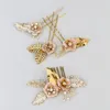 헤어 클립 Jonnafe Bridal Gold Color Leaf Small Comb Pins Handmade Wedding Jewelry 섬세한 여성 헤드 피스 액세서리