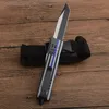 New Blue Flag Handle A161 AUTO Tactical Knife 440C Two-tone Tanto Point Blade Zn-al alloy Handle EDC Knives With Nylon Bag