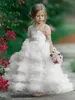 Girl Dresses Kids Princess Pageant With Beaded Sashes Flower Dress Short Sleeves Tiered Ruffles Tulle Girls Party Gowns Long