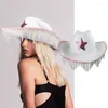 Berets Elegant Cowgirl Hat With Sequin Star Pattern Bride Wedding Po Kerchief Tassel Brim Sun-protection