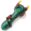 Newest Colorful Smoking Glass Pipes Demon Horn Style Portable Handmade Dry Herb Tobacco Filter Spoon Bowl Innovative Handpipes Pocket Cigarette Holder DHL