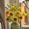 Fleurs décoratives 63CM artificielle 5 têtes floquées fleur de tournesol en soie décoration de la maison