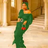 Ethnic Clothing African Woman Dress Chiffon Africa Dashiki Solid Pleated Ruffle Sexy V-neck Loose Elegant Long With Headscarf And Belt