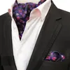 Laços de luxo homens seda ascot gravata conjunto homem cravat lenço define floral paisley bolso quadrado gravata para festa de casamento