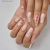 False Nails Long Gradient Tulip Retro Flower Nail Art Finished False Nails Press on Nails with Glue Chinese Ins Style Charm Elegant Woman Q231114