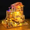 Doll House Accessories Diy Wood Dollhouse Casa Miniature With Furniture Kit Pink Loft Model Doll Hous Montering Toy for Children Christmas Gifts 231114