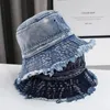 Berets Japanese Simple Anti-ultraviolet Denim Bucket Hat Ins Rough Edge Retro Sun Cap Spring And Summer Protection Basin Hats Women