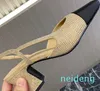 Designer DressFashion Women Sandaler Rhinestone Sheepskin Slingbacks med färgad chunky häl sandal 6