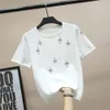 Damski koszulka mody frezowanie diamentów pszczoła T shirt O-Neck krótkie topy z krótkim rękawa