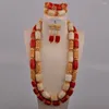 Halsbandörhängen Set Red Coral Bridal African Wedding Beads Nigerian Armband