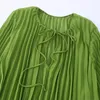 Women's Blouses Sexy Chiffon Pleated Blouse Oversize Tops Apple Green Beach See-through Puff Sleeve Female Shirt Lace Up 2023 INKEO 2T152