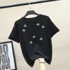 Damski koszulka mody frezowanie diamentów pszczoła T shirt O-Neck krótkie topy z krótkim rękawa