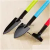 Vanga pala 3 pezzi / set mini rastrello testa in metallo attrezzi da giardinaggio per piante da giardino set con manico in legno colorato Za5755 Drop Delivery Home Dhbxw