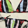 Color Stripe Bikini Swimwear Women Sexy Low Waist Biquinis Summer Outdoor Lace Up Thong Swimsuit Designer Bathing Suit