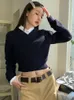 Maglioni da donna Deeptown Maglione corto blu stile preppy Donna Harajuku Maglione lavorato a maglia oversize vintage Pullover casual coreano Y2K Top