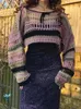 Women Sweters Supercute Y2K Stripe pusta fishnet crop tops kobiety bajki oversize sweter Grunge Goth Cloth 231113