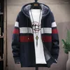 Herrtröjor Herr Cardigan Fleece Hooded Winter Sweater Thicken Knit randiga mode Sueters