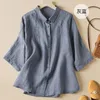 Kvinnors blusar vår sommaren 2023 broderade lösa ramie bomullslinne blus skjorta kvinnors vintage avslappnad topp