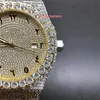 Luxury AP Diamond Iced Mosonite kan klara test vs Factory Men's 2tone Gold Arabiska siffror Bigger Bezel 8215 Automatisk rörelse glänsande 42mm gulduppringning