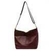 Sacs de taille femmes sac à suspendre Vintage en cuir PU mode épaule fronde Simple large sangle seau bandoulière couleur unie