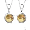 Collane con ciondolo Collana a doppia faccia vintage Mappa del mondo Pendenti Gioielli Cabochon in vetro Girocollo terra girevole per le donne Dr Dhgarden Dhspl