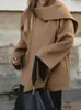 Женское полушерстяное осенне-зимнее пальто с широкими рукавами и воротником-шарфом светло-коричневого цвета, женское свободное пальто 231114