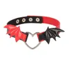 Colar Gothic Metal Heart Colar Harajuku Punk Pun Leather Bat Wing para mulheres Girls Collar Halloween Cosplay Gifts