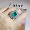Кластерные кольца винтаж 925 стерлингового кольца Женская принцесса срезан Изумрудная турмалиновая свадьба преувеличенный