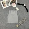 Designer Kvinnor Tank Top Summer Cotton Brand broderad stickad Ice Silk Base Sleeveless Slim-Montering Elastic Yoga Top