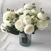 Dekorativa blommor rosa rose konstgjorda siden Peony Bouquet 5 Big Head och 4 Bud Fake Home Wedding Decoration