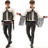 Ternos masculinos Jaquetas de couro mensal Tassel Designs figurinos de palco para cantores homens rebite blazer dança roupas de estrela estilista vestido punk