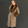 Women's Wool Blends Womens Cashmere Wool Coat Trench with Real Fox Fur Collar and Cuff Double Face High End Belt Long Pocket Luxury Ladies Outerwear 231113