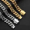 Pendant Necklaces Hip Hop 18k Gold PVD Plated Stainless Steel Necklace Snap Clasp Men Miami Cuban Link Chain Jewelry for Gift T230413