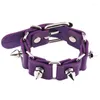 Link Bracelets Purple Goth For Women Punk Boho Emo Spike Rivets PU Leather Charm Bracelet Cuff Bangles Festival Jewelry Party Gifts