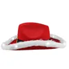 10st Santa Claus Cowboy Hat Glow White Ruffled Western Cowboy Hat Glitter Fjäderkant Jul Filt LED Flash Cap