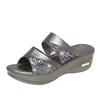 GAI Women Summer Slippers Ladies Glitter PU Wedges Shoes Female Casual Slingbacks Sandals Comfortable Platform Woman 230414 GAI