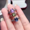 Cluster Rings 2023 Natural Topaz/Amethyst/Peridot Ring For Women Fine Jewelry S925 Silver Rectangle Gemstone Chain Band Lady Gift