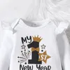 Kläder sätter baby mina första år set flickor lång ärm år brev tryckt romper bodysuit dot tyll kjolar pannband kläder navidad