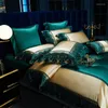 Bettwäsche-Sets, Luxus-Satin, seidig, 4/7/8-teilig, schick, orange, blau, Patchwork-Spitze, Bettbezug, passendes weiches Bettlaken/Kissenbezüge