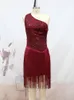 Casual Dresses Elegant Sexy Tassel Backless Mini Dress for Women Robe Fashion Sleeveless Wine Red Brodery Night Club Party