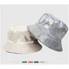 Party Favor Shinny Party Laser Bucket Hat Stage Wear Pu Leather Sparkle Wide Brim Fisherman Hats Christmas Music Festival Holographic Dhnc4