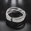 Bangle Four Rows Cross Full Drill Steel Wire Bracelet Claw Chain Open Elastic For IFBB Competition Jewelry B294