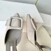 Spänne Suede Trim Linen Kitten Hee Slingbacks Dress Shoes Stiletto Sandaler Kvinnors lyxdesigners äkta läder yttersula med låda gratis leverans