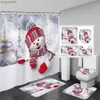 Douchegordijnen Kerst Douchegordijn Set Kerstman Kerstboom Nachtscène Badkamer Decor Deur Tapijt Badmat Wc Cover R231114