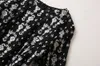 2023 Vestido de estampa floral preta de verão Bordado Jacquard Vestido de manga longa colarinho com cinto Midi Casual Vestres A3A101500 plus size xxl